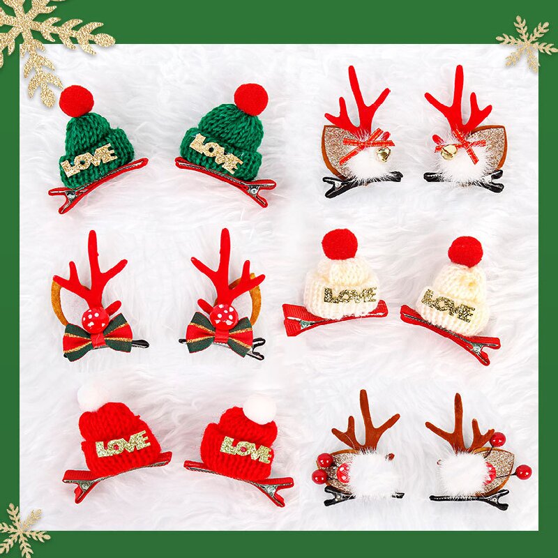 The old man, the snowman, the deer Festive Christmas Hair Clips for Girls & Women - Fabric & Metal Design