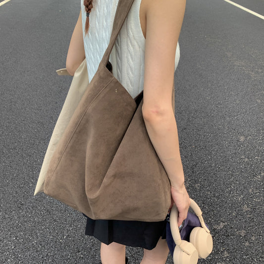 Coffee color New Design Women's Shoulder Bag - Felt Fabric Tote Bag, Trendy Minimalist Style