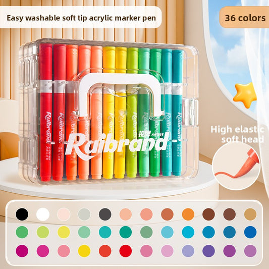 36 Colors Ruibrand Kids Washable Acrylic Markers Set - Non-Toxic, Blendable Art Pens for Students & Artists