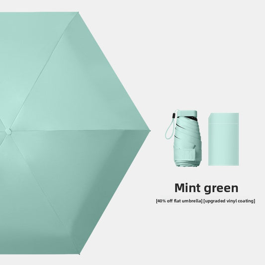 Mint green Compact Mini Travel Umbrella UPF50+ UV Protection Waterproof 6-Fold Flat Design Lightweight Sun & Rain Parasol for Handbag