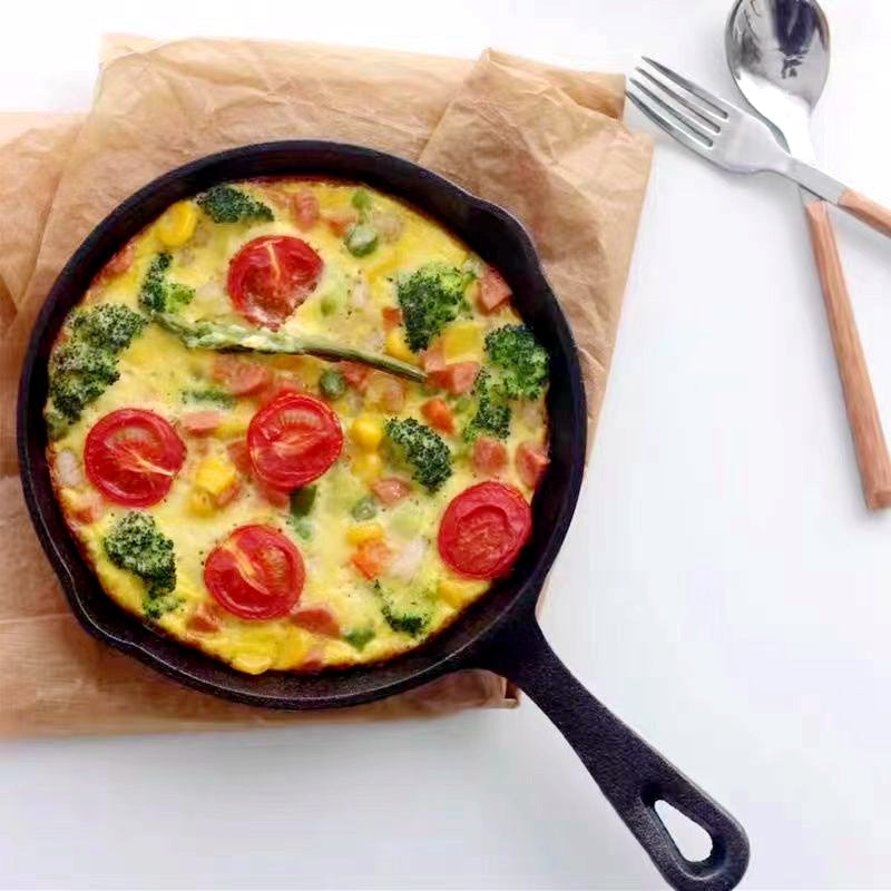 Four-piece set Heavy Duty Cast Iron Skillet & Grill Pan Thickened Vintage Style Cookware for Steak Breakfast & Camping