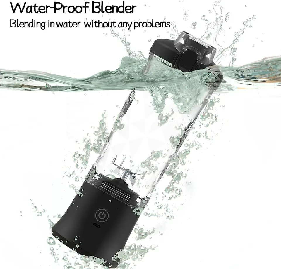 Blue Portable Blender 600ml Personal Smoothie Maker USB Rechargeable Juicer Cup with 6 Stainless Steel Blades 4000mAh Battery for Gym Travel and Camping