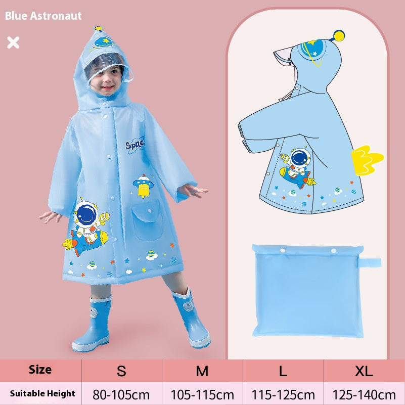 Blue astronaut  Kids Waterproof Raincoat with Expandable Backpack Slot Hooded Rain Jacket for Boys & Girls School & Outdoor(size:XL)