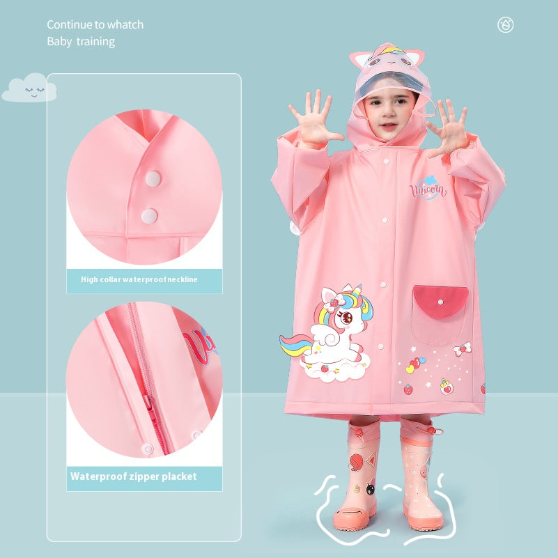 Pink unicorn  Kids Waterproof Raincoat with Expandable Backpack Slot Hooded Rain Jacket for Boys & Girls School & Outdoor(size:L)