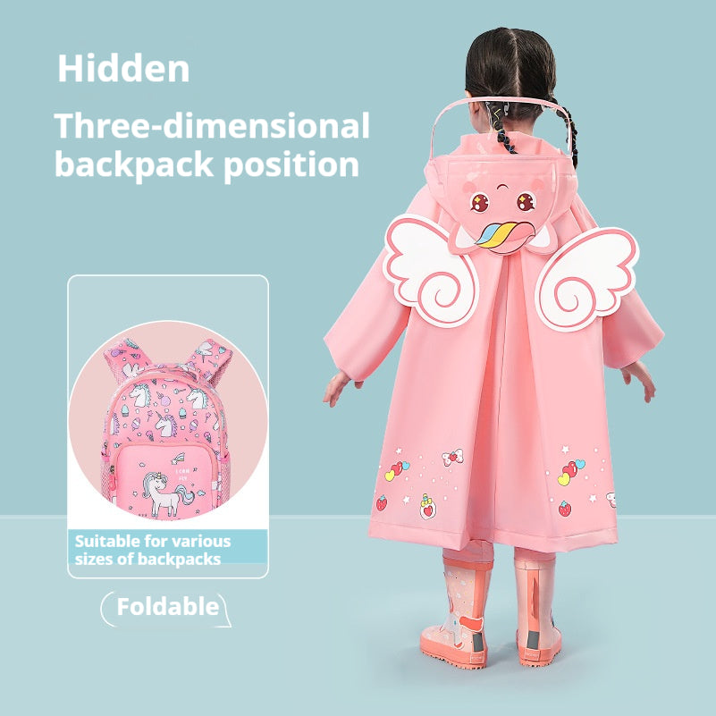 Pink unicorn  Kids Waterproof Raincoat with Expandable Backpack Slot Hooded Rain Jacket for Boys & Girls School & Outdoor(size:XL)