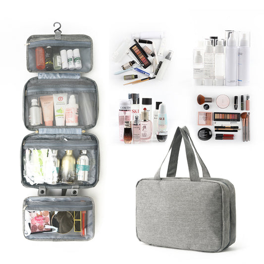 Gray Waterproof 4-Fold Hanging Toiletry Bag with Wet/Dry Separation for Australian Travel & Cosmetics