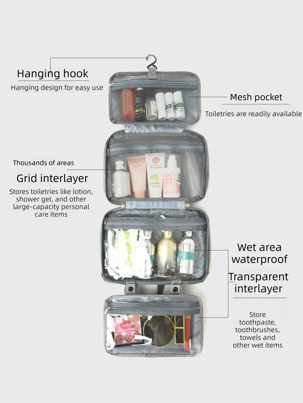Black Waterproof 4-Fold Hanging Toiletry Bag with Wet/Dry Separation for Australian Travel & Cosmetics