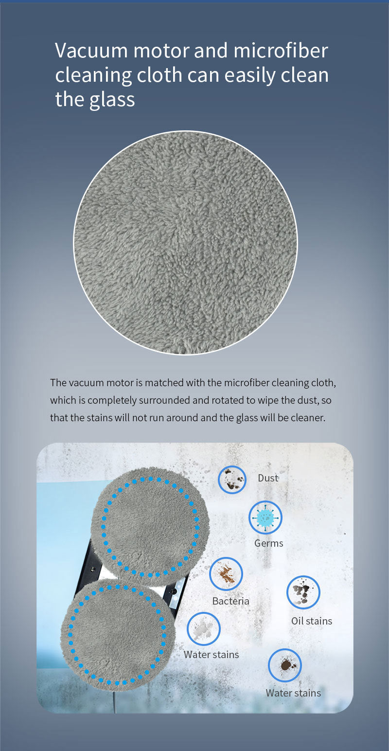 Smart Robot Window Cleaner - Automatic Glass Cleaning Washer with Remote Control - 2800Pa Suction & UPS Safety System - Includes 10 Microfibre Pads