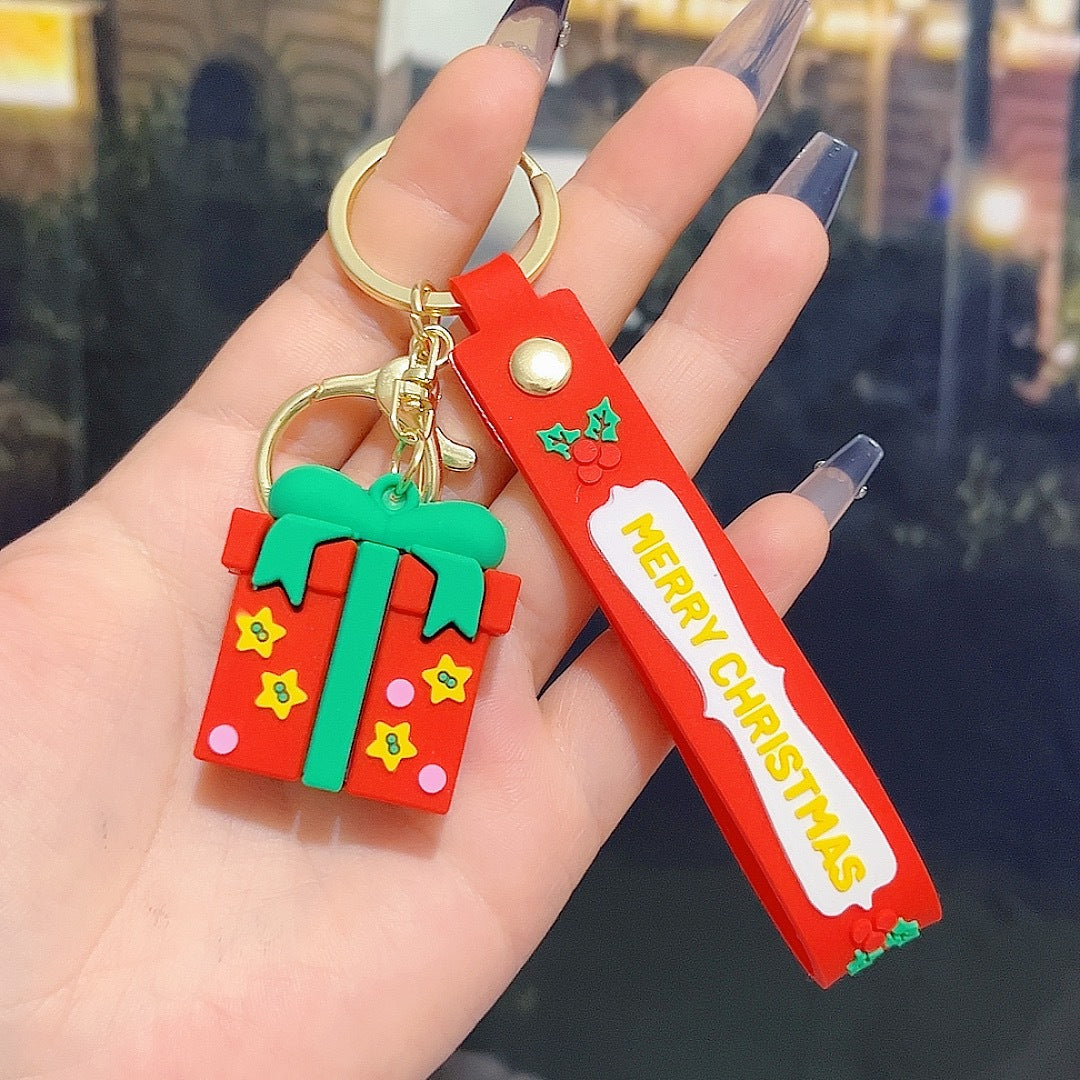 6PCS Christmas Silicone Keychain Cute Santa Snowman Bag Charm Festive Keyring for Kris Kringle Gifts