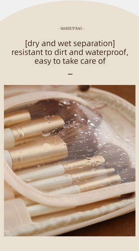 Brown Large Capacity PU Leather Makeup Bag Dual Zipper Cosmetic Case Waterproof Travel Toiletry Organiser with Brush Compartment