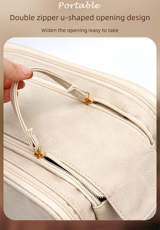 Luxury Black Large Capacity Makeup Bag – 3-Layer Double Zipper Travel Toiletry Organizer with Waterproof TPU Brush Holders