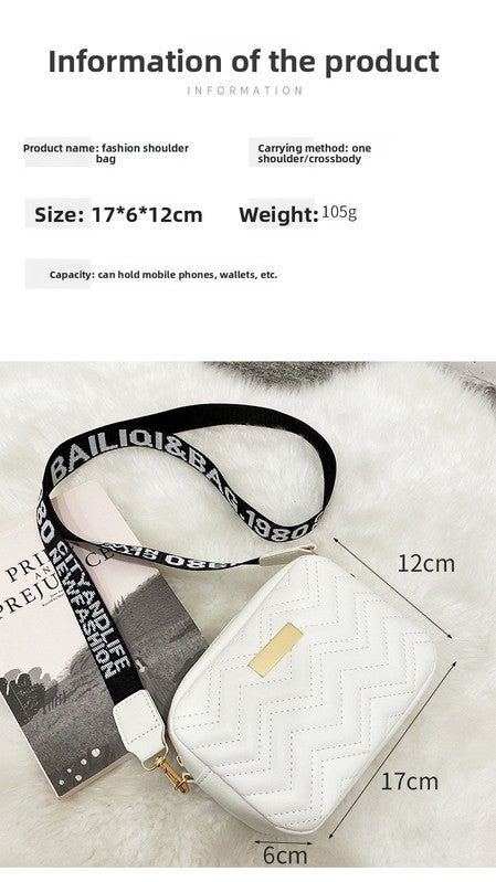 Women's Black Quilted Crossbody Bag Small PU Leather Shoulder Purse with Wide Patterned Strap Ideal for Travel and Daily Use