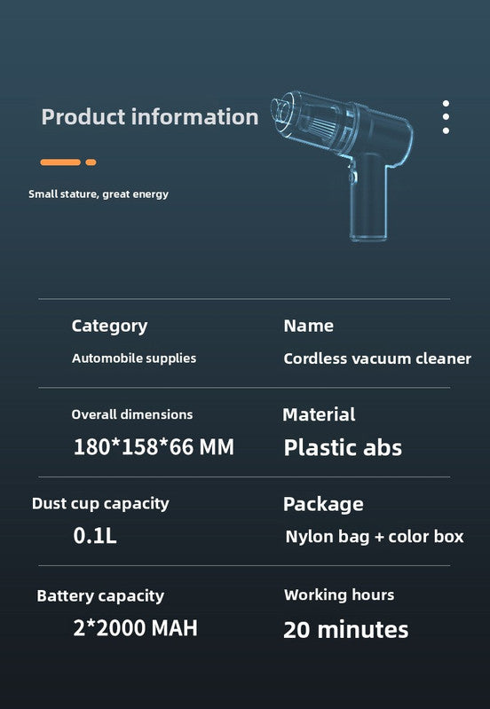 Cordless Handheld Car Vacuum Cleaner 2-in-1 Air Duster Blower 120W High Power Portable Mini Detailer for Auto Home Office Phantom Black