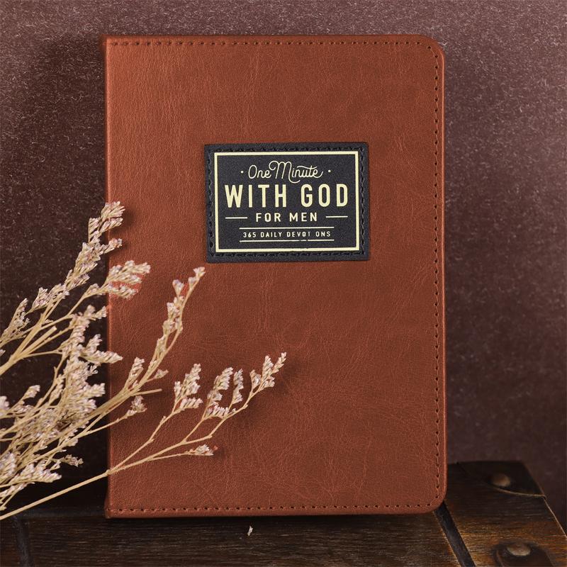 One Minute With God for Men 365 Daily Devotions Brown PU Leather Book Inspirational Religious Gift for Him