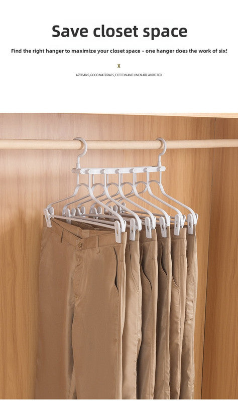 2-SET Space-Saving 6-in-1 Foldable Hanger Set Multi-Functional Closet Organizer Clothes Drying Rack with Pant Clips (Black & Black Clip Upgrade Edition) Ideal for Homes and Dorm Rooms