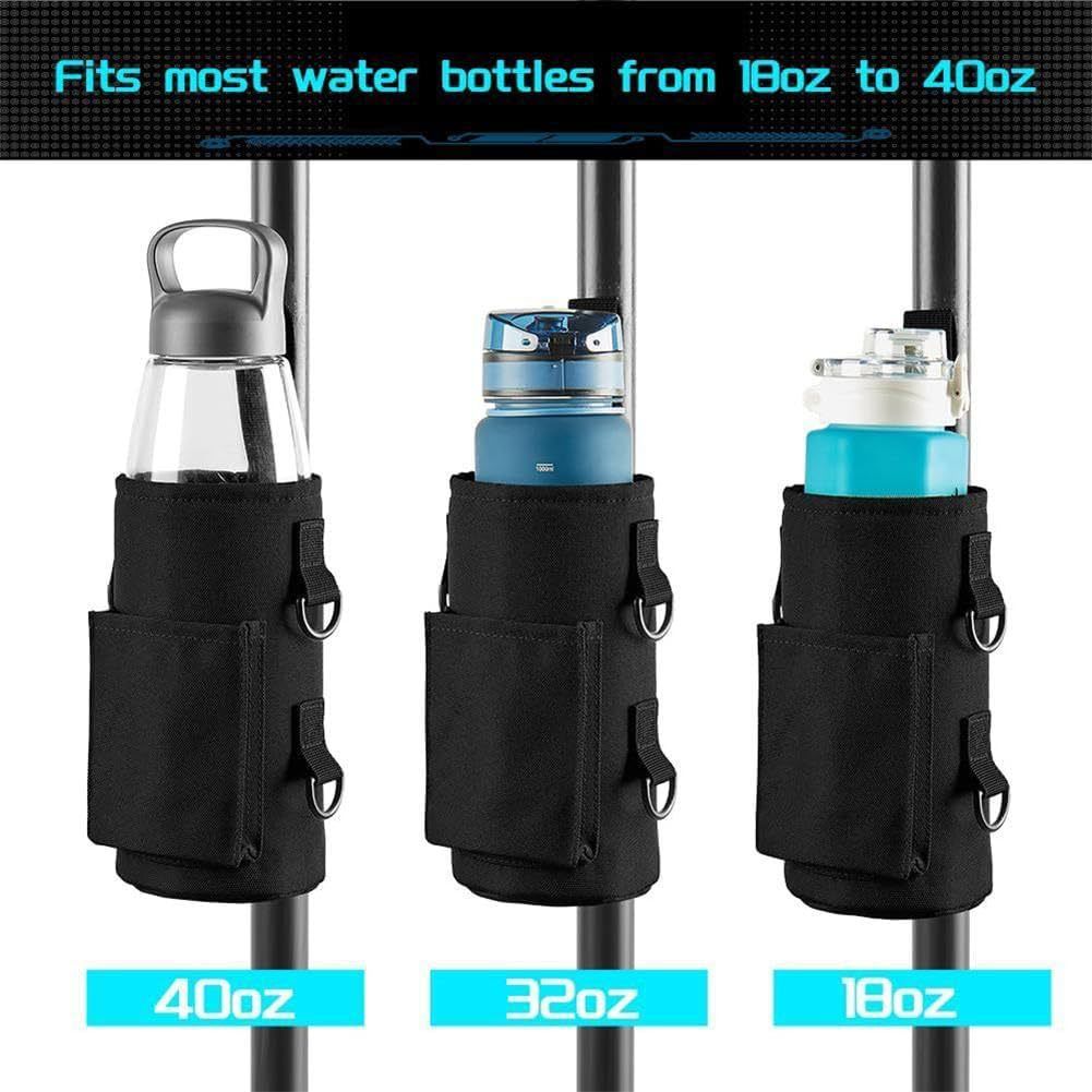Black Magnetic Hands Free Water Bottle Holder Bag with Phone Pocket, Towel Clip & Shoulder Strap - 18/32/40oz Waterproof Oxford Cloth Bottle Carrier for Gym Cycling and Outdoor Sports