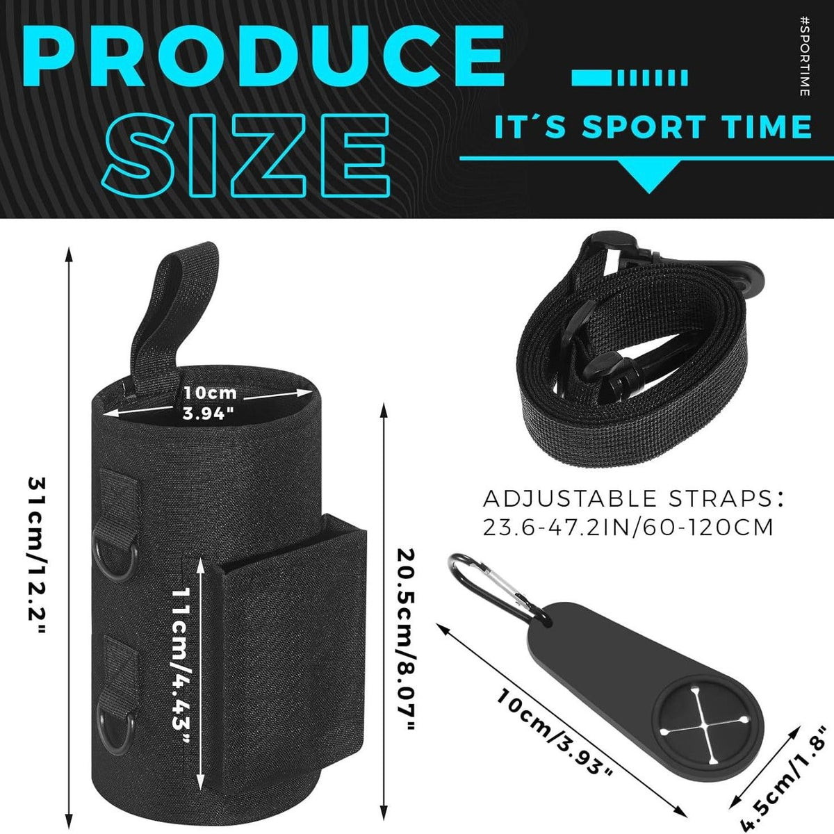 Dark Green Magnetic Hands Free Water Bottle Holder Bag with Phone Pocket, Towel Clip & Shoulder Strap - 18/32/40oz Waterproof Oxford Cloth Bottle Carrier for Gym Cycling and Outdoor Sports