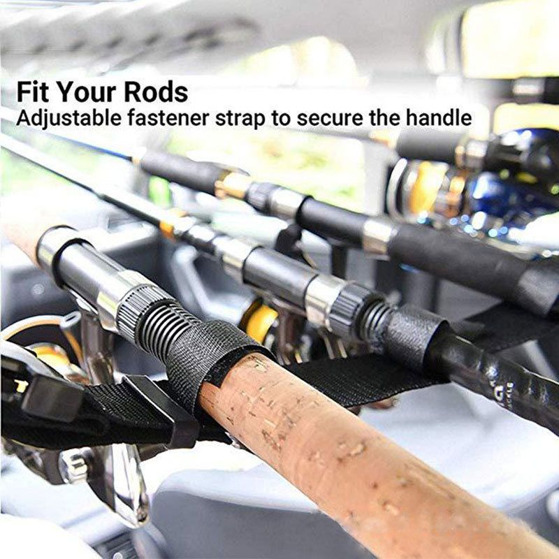 1 Pair Black Adjustable Car Fishing Rod Holder (31 to 61") - Nylon Vehicle Roof Strap Rack for Up to 5 Rod & Reel Combos, No Drill Interior Fishing Rod Storage for Cars SUVs and Vans