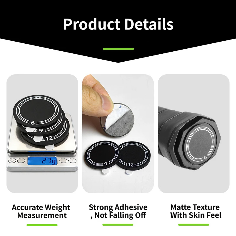 3 Piece Pickleball Paddle Handle Balance Weights Set - 6 / 9 / 12g Self-Adhesive Stainless Steel End Cap Weights Dia 28mm for Custom Paddle Setup