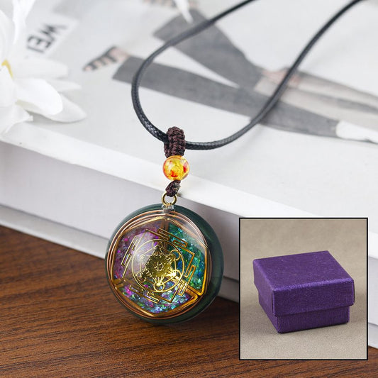 Orgone Style Mineral Stone Pendant with Cord and Jewellery Gift Box - Handmade Natural Crystal Resin Necklace for Women Men Christmas Gifts