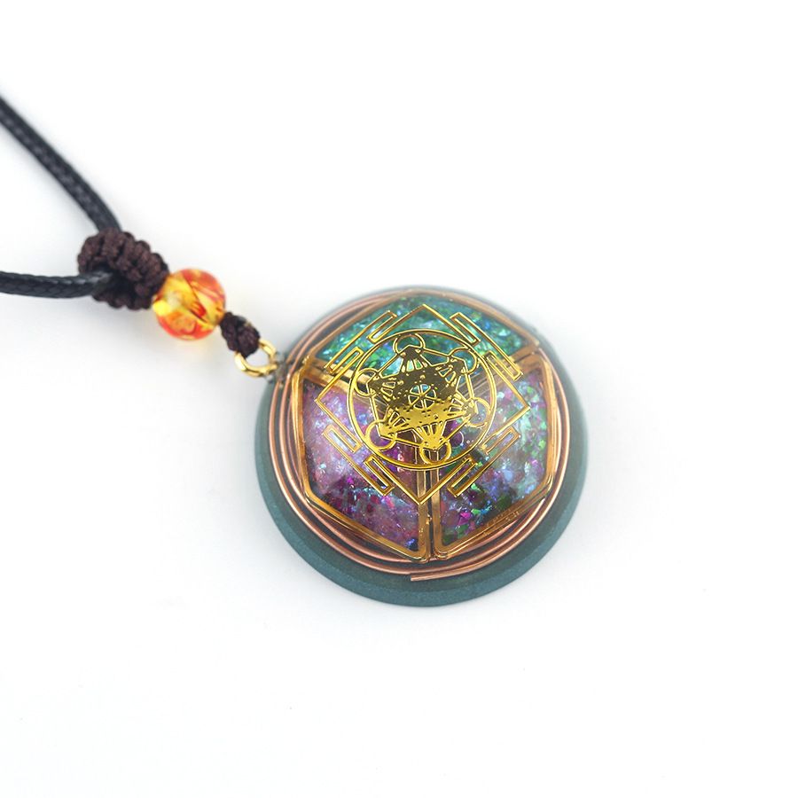 Orgone Style Mineral Stone Pendant with Cord and Jewellery Gift Box - Handmade Natural Crystal Resin Necklace for Women Men Christmas Gifts