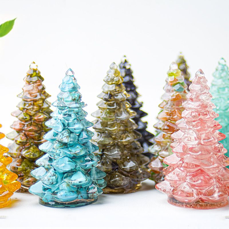 Dreamy Purple Resin Crystal Christmas Tree Ornament - 55 x 87mm Large Size Decorative Gemstone Style Tabletop Tree for Festive Home Decor Gift Giving