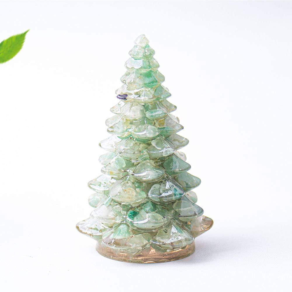 Green Aventurine Resin Crystal Christmas Tree Ornament - 55 x 87mm Large Size Decorative Gemstone Style Tabletop Tree for Festive Home Decor Gift Giving