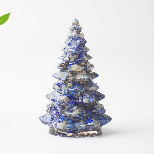 Lapis Lazuli Resin Crystal Christmas Tree Ornament - 55 x 87mm Large Size Decorative Gemstone Style Tabletop Tree for Festive Home Decor Gift Giving