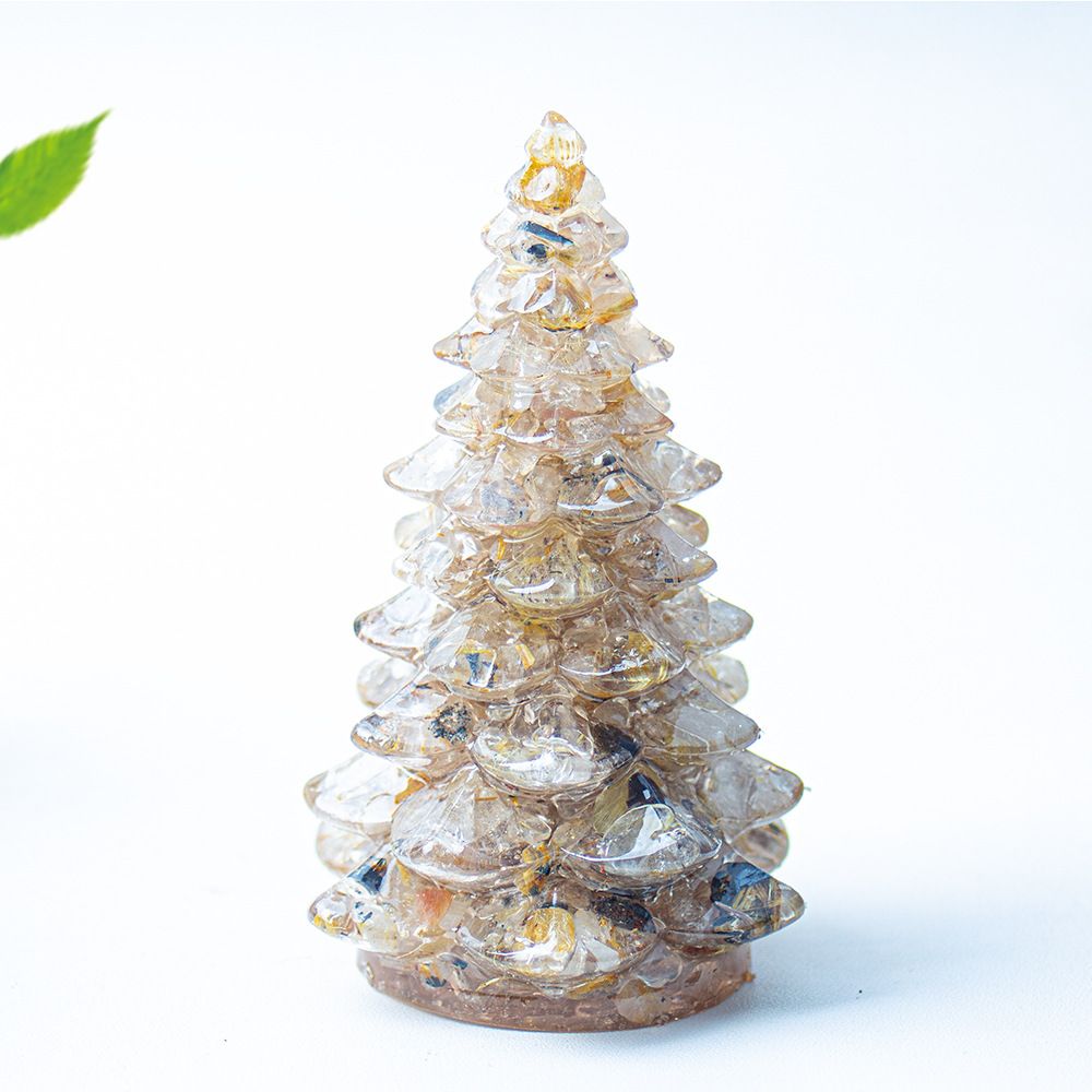 Jelly-like Iridescent Resin Crystal Christmas Tree Ornament - 55 x 87mm Decorative Mixed Gemstone Style Tabletop Tree for Festive Home Decor Gift Giving