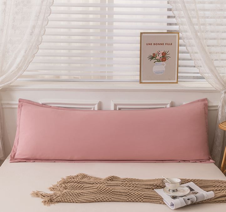 48 x 180cm Pink Washed Cotton Linen Long Pillowcase - Extra Long Soft Breathable Pillow Cover, Machine Washable for Double and Couple Pillows