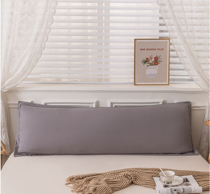 48 x 180cm Grey Washed Cotton Linen Long Pillowcase - Extra Long Soft Breathable Pillow Cover, Machine Washable for Double and Couple Pillows