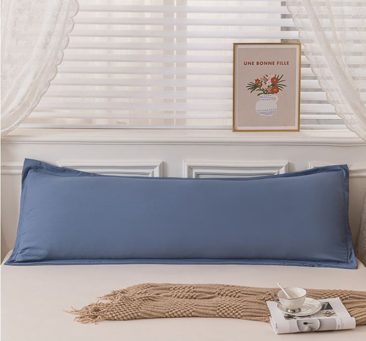 48 x 180cm Blue Washed Cotton Linen Long Pillowcase - Extra Long Soft Breathable Pillow Cover, Machine Washable for Double and Couple Pillows