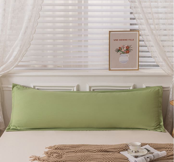 48 x 180cm Green Washed Cotton Linen Long Pillowcase - Extra Long Soft Breathable Pillow Cover, Machine Washable for Double and Couple Pillows