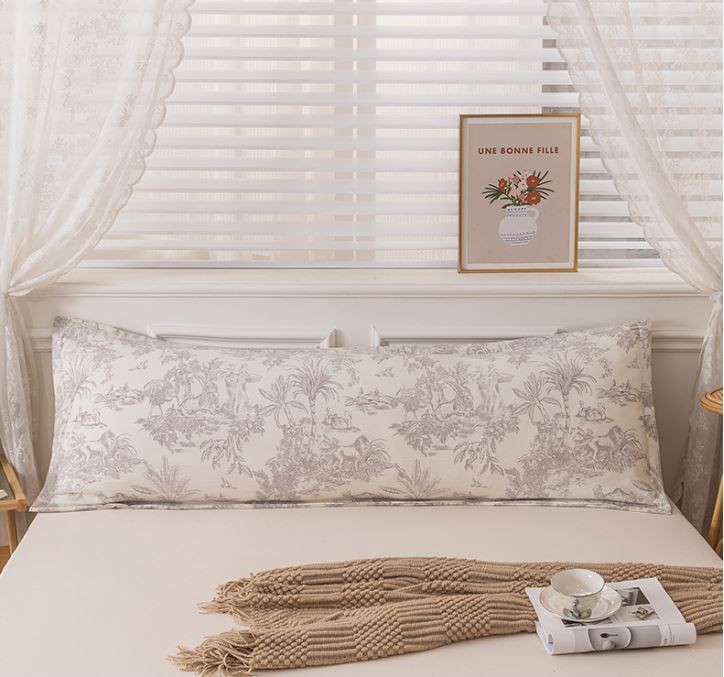 48 x 150cm White Striped Washed Cotton Linen Long Pillowcase - Extra Long Soft Breathable Pillow Cover, Machine Washable for Double and Couple Pillows