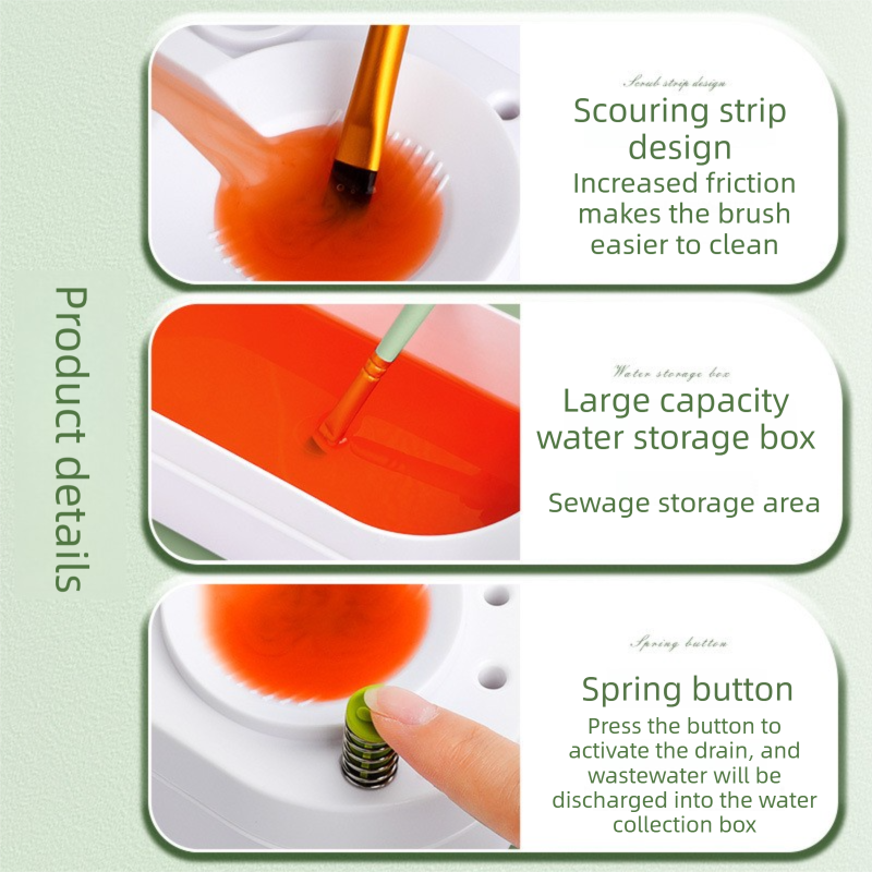 Pink Automatic Water-Colour Paintbrush Cleaner Set - Green 2-in-1 Station with Self-Cleaning Water Dispenser - Includes 8 Brushes & Flower Palette - Mess-Free Art Accessory
