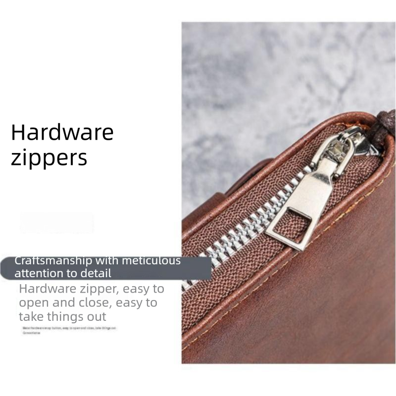 Blue Retro Leather 2-in-1 Men's Wallet & Phone  storage pouch - Multi-Card Zipper Clutch with Front Pocket - Vintage Business Pocket for Phone & Cards
