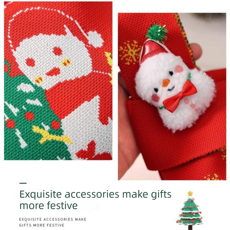 Brown Christmas Knitted Gift Bag - Festive Reusable Tote with Cute Star shape Plush Charm - Holiday Party Favor & Apple Wrapper for Xmas Decor