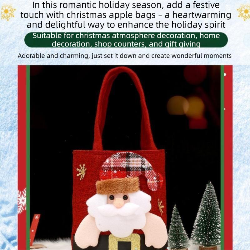 Red Christmas Felt Gift Tote Bag with Cute 3D Doll - Santa Claus style Holiday Party Favor Bag for Xmas Treats & Decor