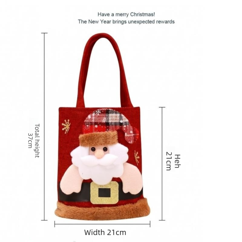 Red Christmas Felt Gift Tote Bag with Cute 3D Doll - Deer style Holiday Party Favor Bag for Xmas Treats & Decor