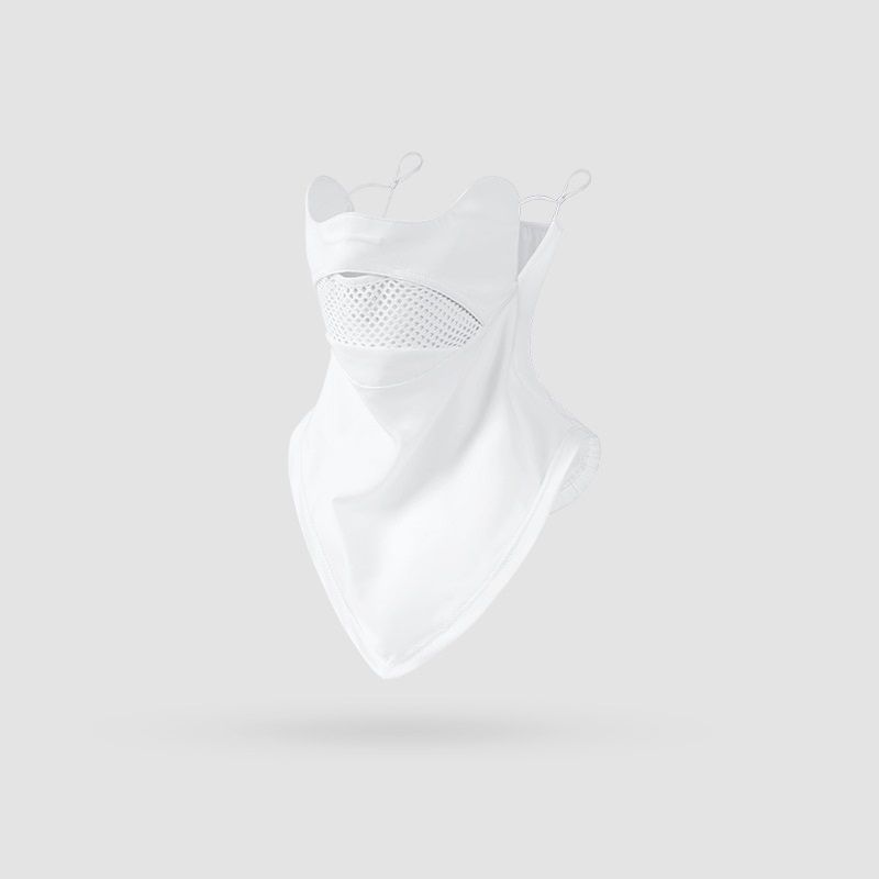 White Breathable Cycling Face Shield & Neck Gaiter - UV Protection Sun Mask with Mesh Nose Vent for Summer Sports