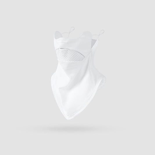 White Breathable Cycling Face Shield & Neck Gaiter - UV Protection Sun Mask with Mesh Nose Vent for Summer Sports