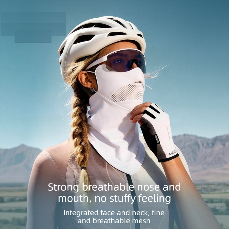 Grey Breathable Cycling Face Shield & Neck Gaiter - UV Protection Sun Mask with Mesh Nose Vent for Summer Sports