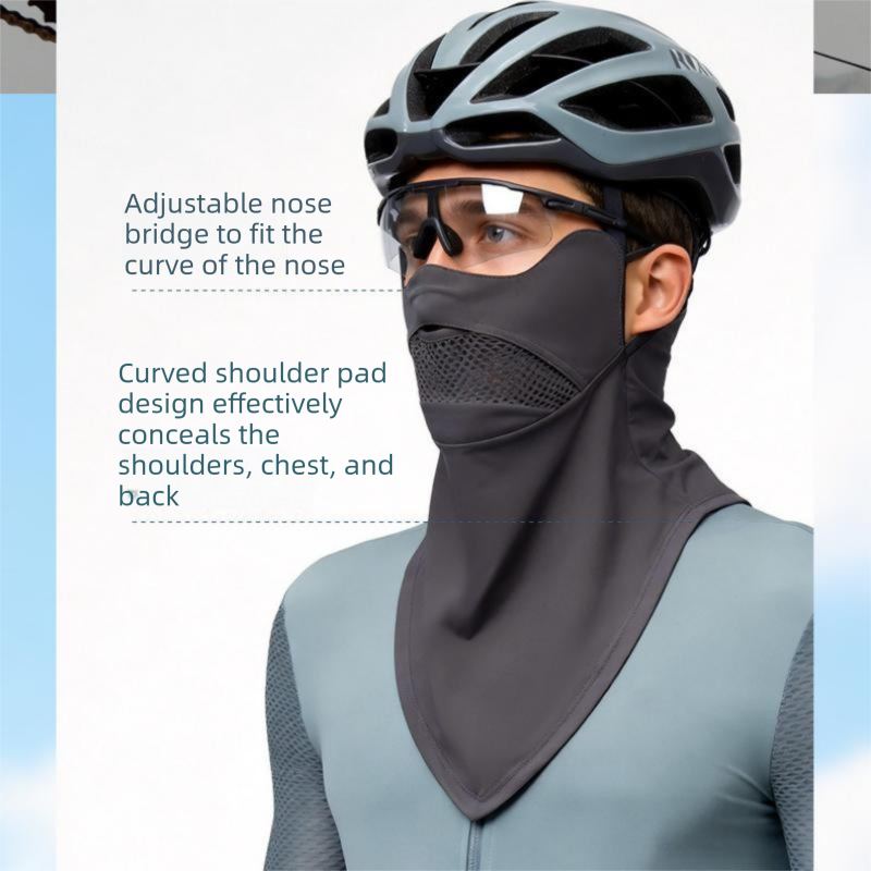 Grey Breathable Cycling Face Shield & Neck Gaiter - UV Protection Sun Mask with Mesh Nose Vent for Summer Sports