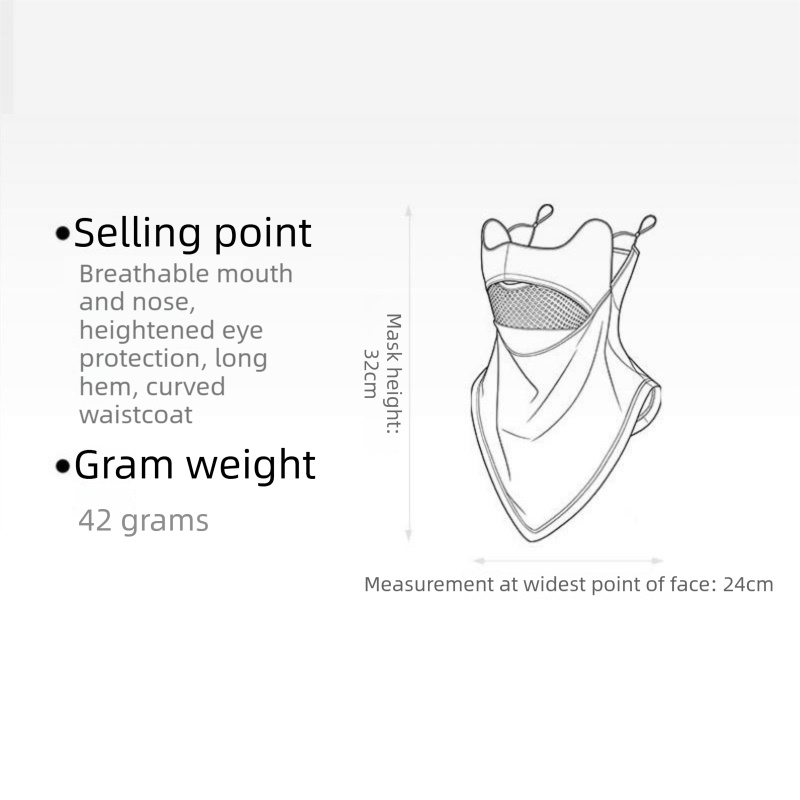 Grey Breathable Cycling Face Shield & Neck Gaiter - UV Protection Sun Mask with Mesh Nose Vent for Summer Sports