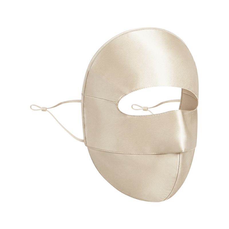Beige Luxurious Mulberry Silk Sun Protection Face Mask - Full Coverage Cooling Shield with Soft Wire Support
