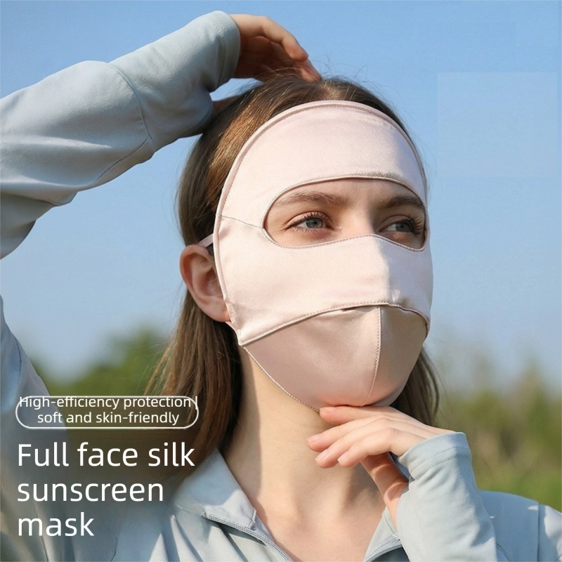 Pink Luxurious Mulberry Silk Sun Protection Face Mask - Full Coverage Cooling Shield with Soft Wire Support