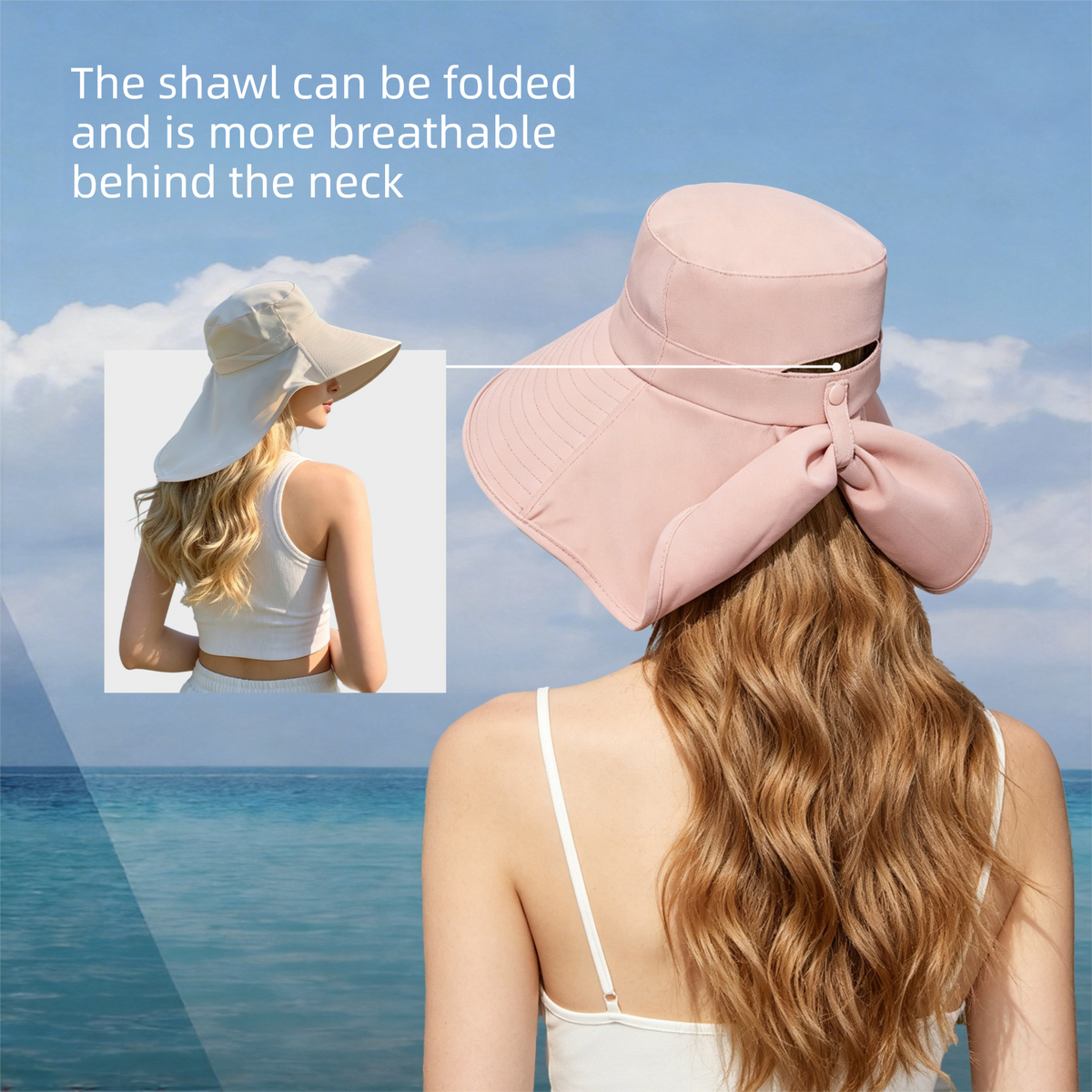 Green Women's Wide Brim Sun Hat with Neck Flap - Foldable Outdoor Shade Hat with Adjustable Chin Cord, Extended Neck Cover for Beach, Cycling and Travel