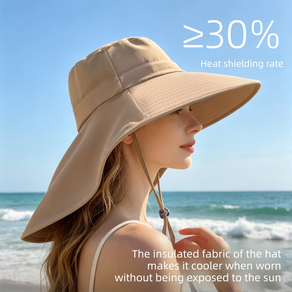 Green Women's Wide Brim Sun Hat with Neck Flap - Foldable Outdoor Shade Hat with Adjustable Chin Cord, Extended Neck Cover for Beach, Cycling and Travel
