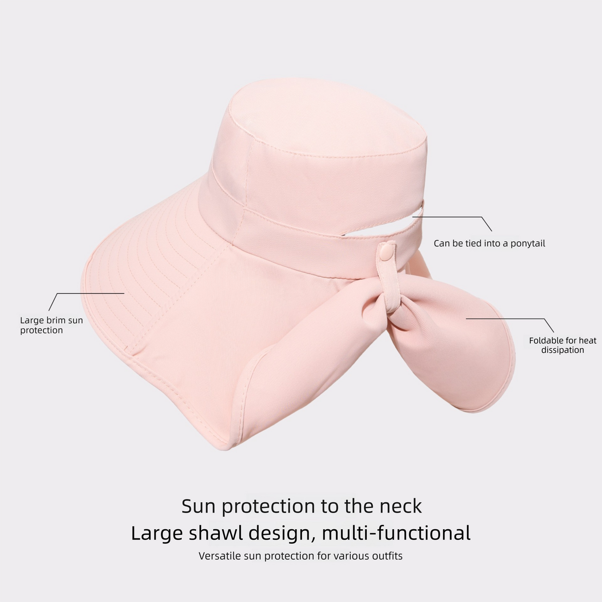 Khaki Women's Wide Brim Sun Hat with Neck Flap - Foldable Outdoor Shade Hat with Adjustable Chin Cord, Extended Neck Cover for Beach, Cycling and Travel