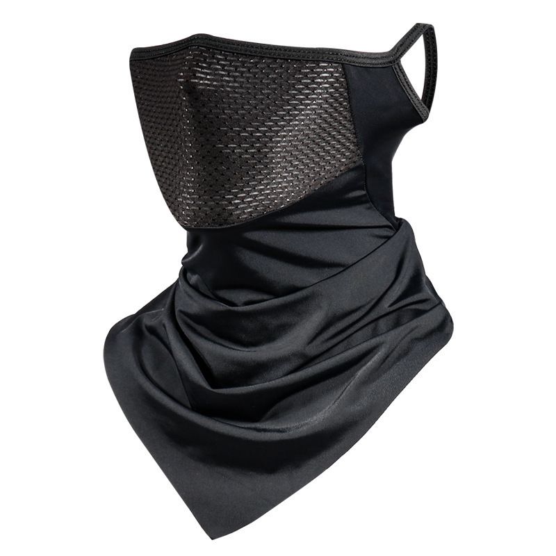 Cooling Neck Gaiter Face Cover - Black Breathable Mesh Outdoor Sun Scarf with Ear Loops, Multi-Way Bandana for Cycling, Running, Hiking and Summer Activities